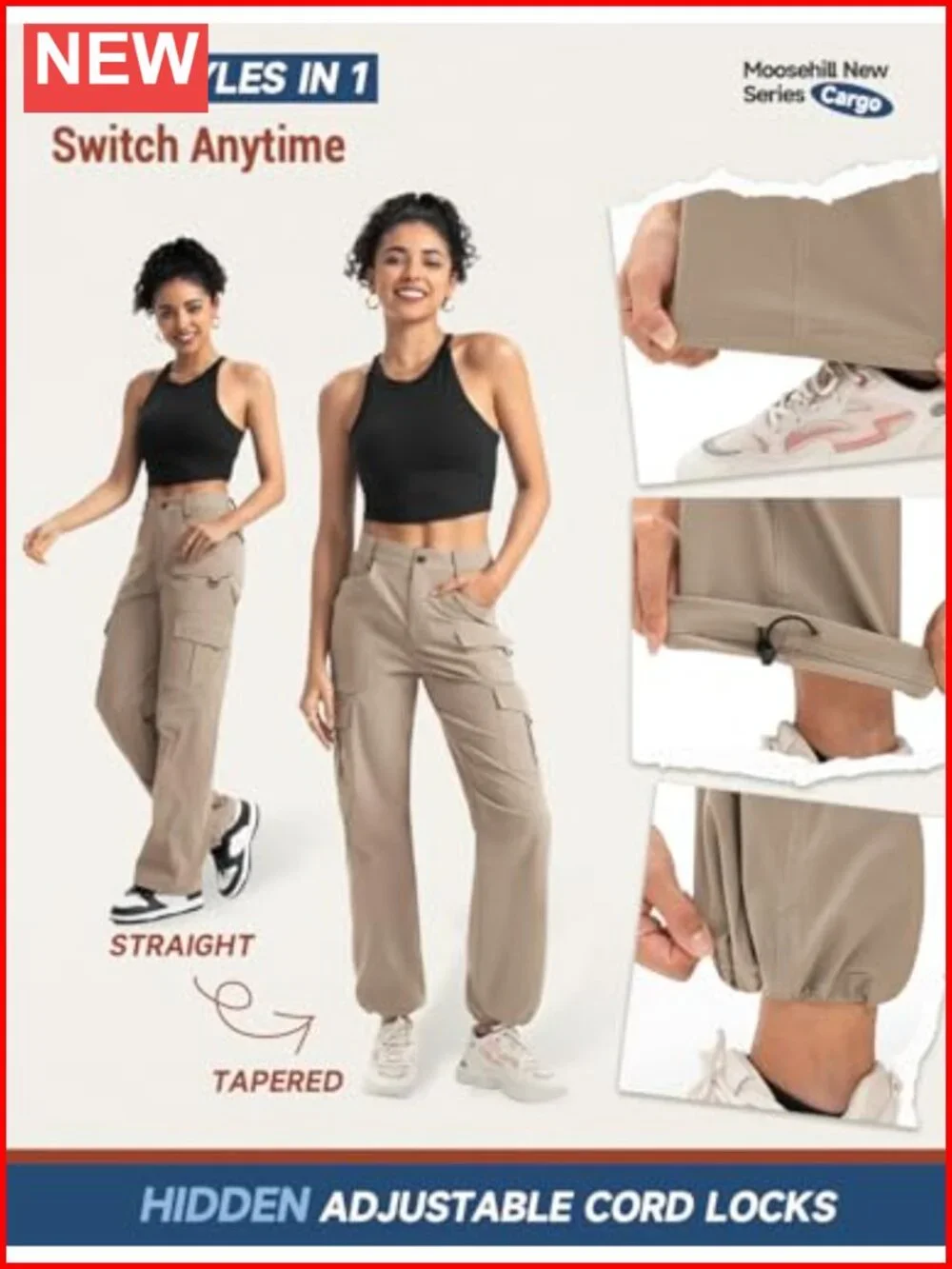 Women's High Waisted Cargo Hiking Pants with 8 Pockets Water Resistant Stretch
